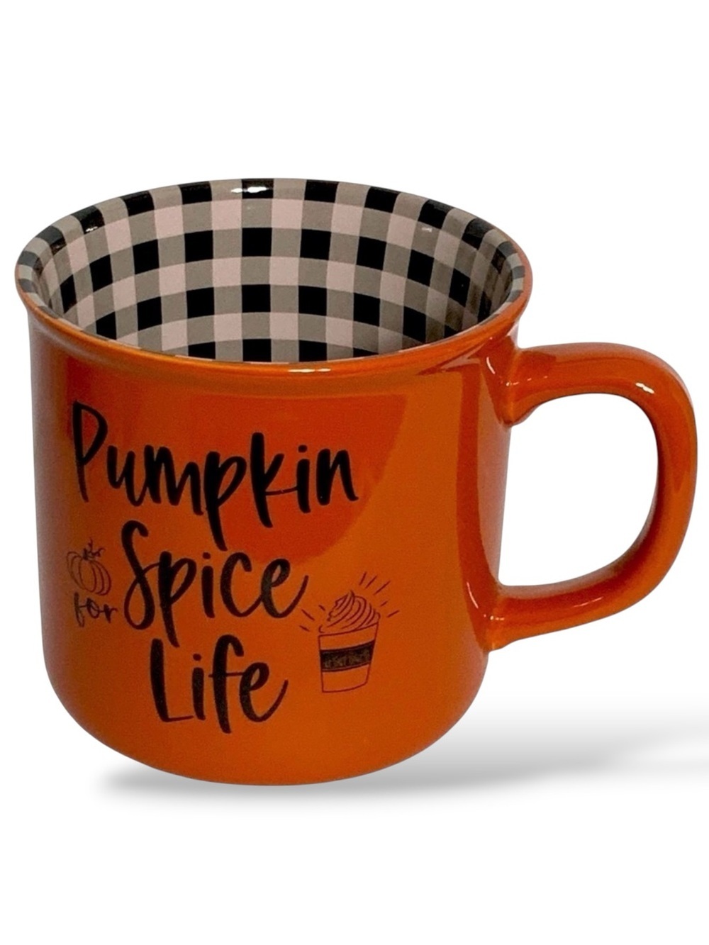Autumn Pumpkin Spice Mug Harvest Orange Gingham Plaid Check Novelty Quote